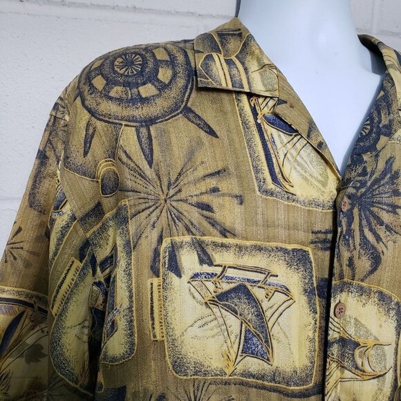 Tommy Bahama Relax Mens Silk Shirt Nautical Tiki Maritime Beach Gold Mens Large - Picture 3 of 11
